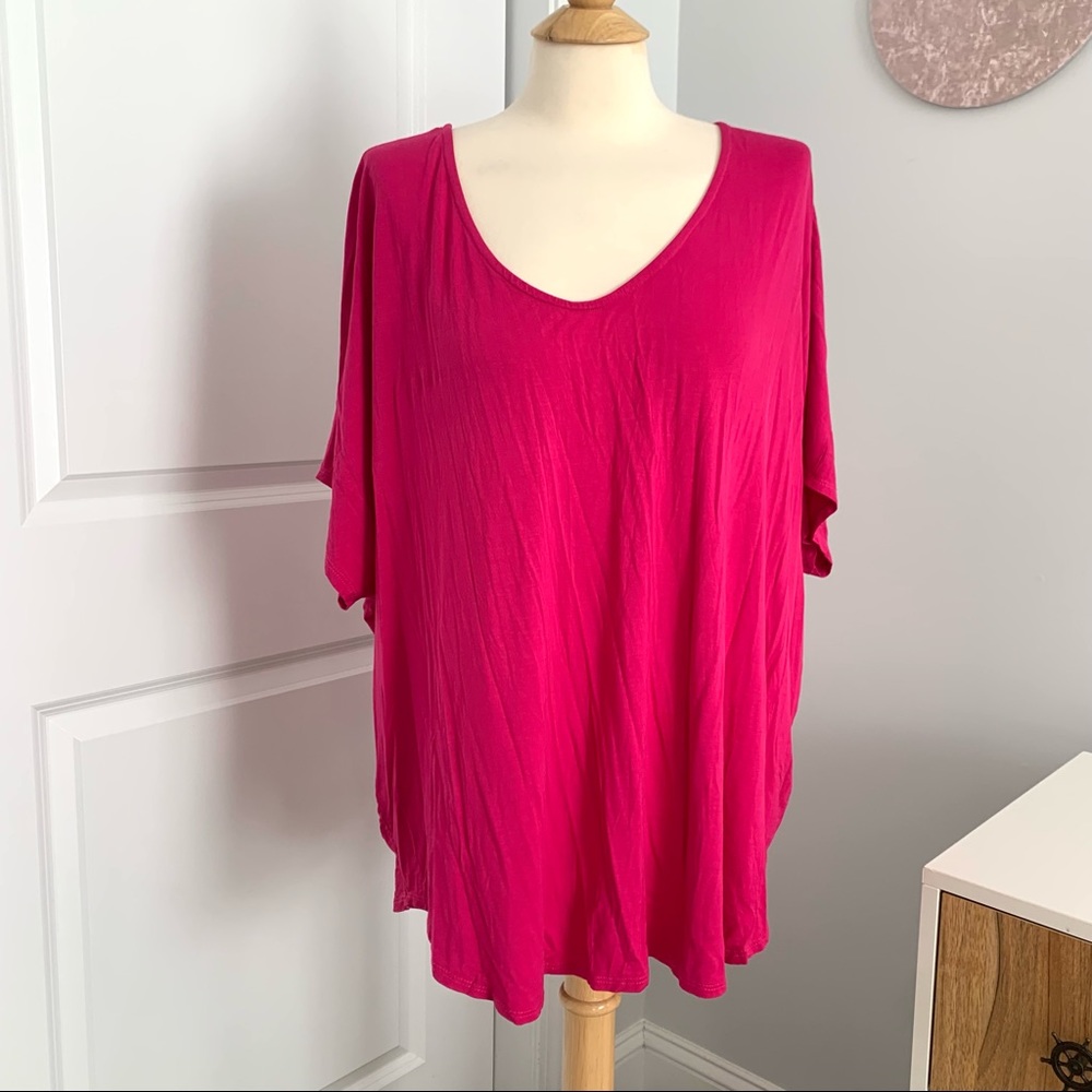 143 Story Women’s Bright Pink Loose Top, One Size Fits Most, Short Sleeve